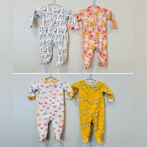4x Gerber Zip Footie PJs Pajamas Onesie Floral Bunny Rainbow pink yellow white